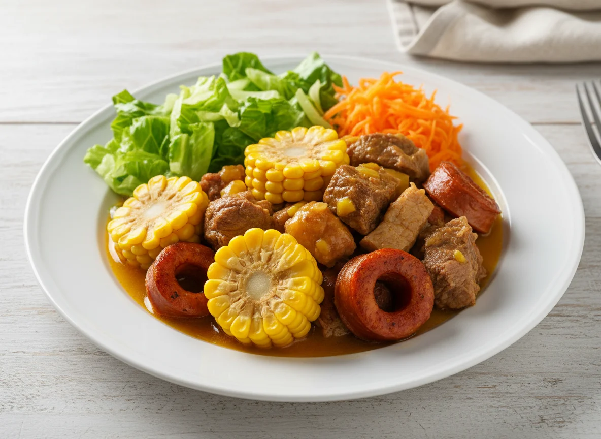 Cozido com milho e salada photo