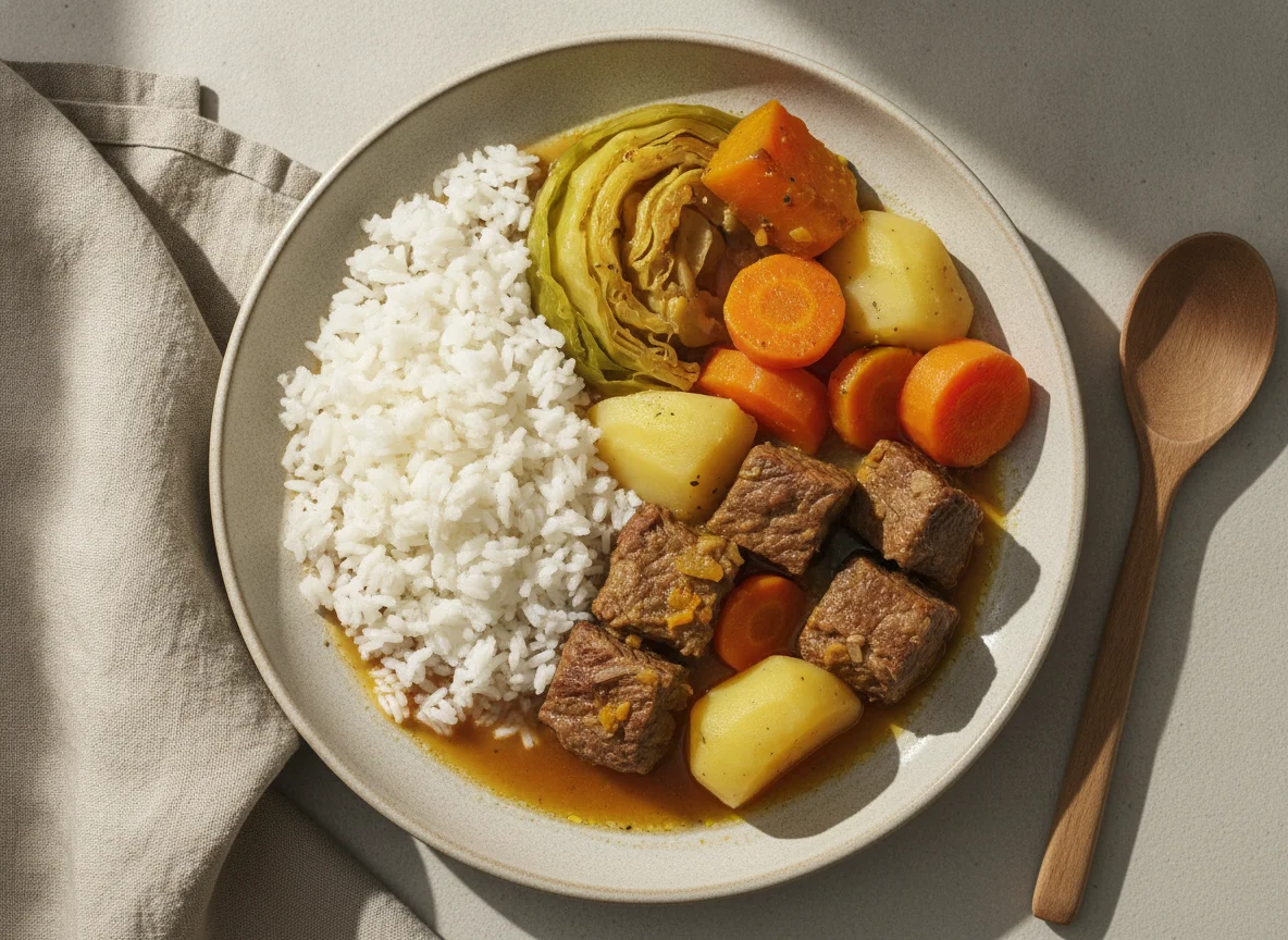 Cozido de Carne com Legumes e Arroz photo