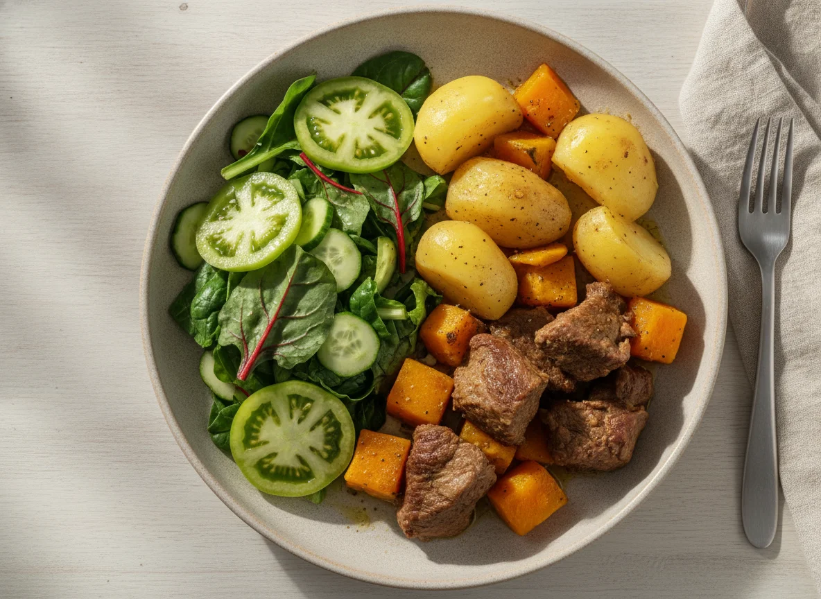 Cozido de Carne com Legumes e Salada photo