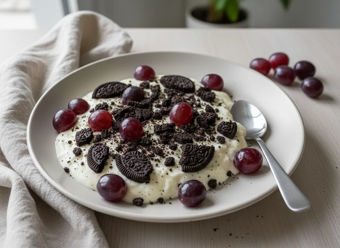 Creme com uvas e biscoito photo