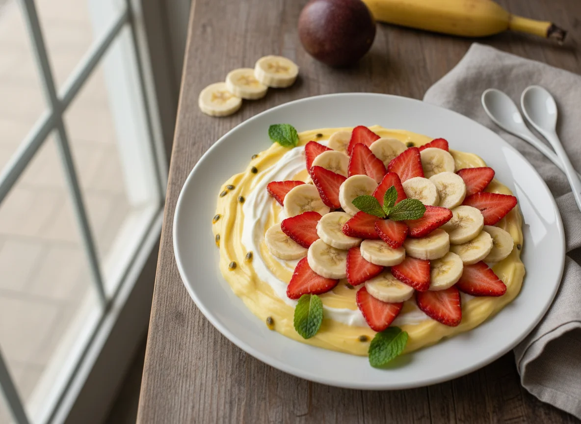 Creme de frutas com morango e banana photo