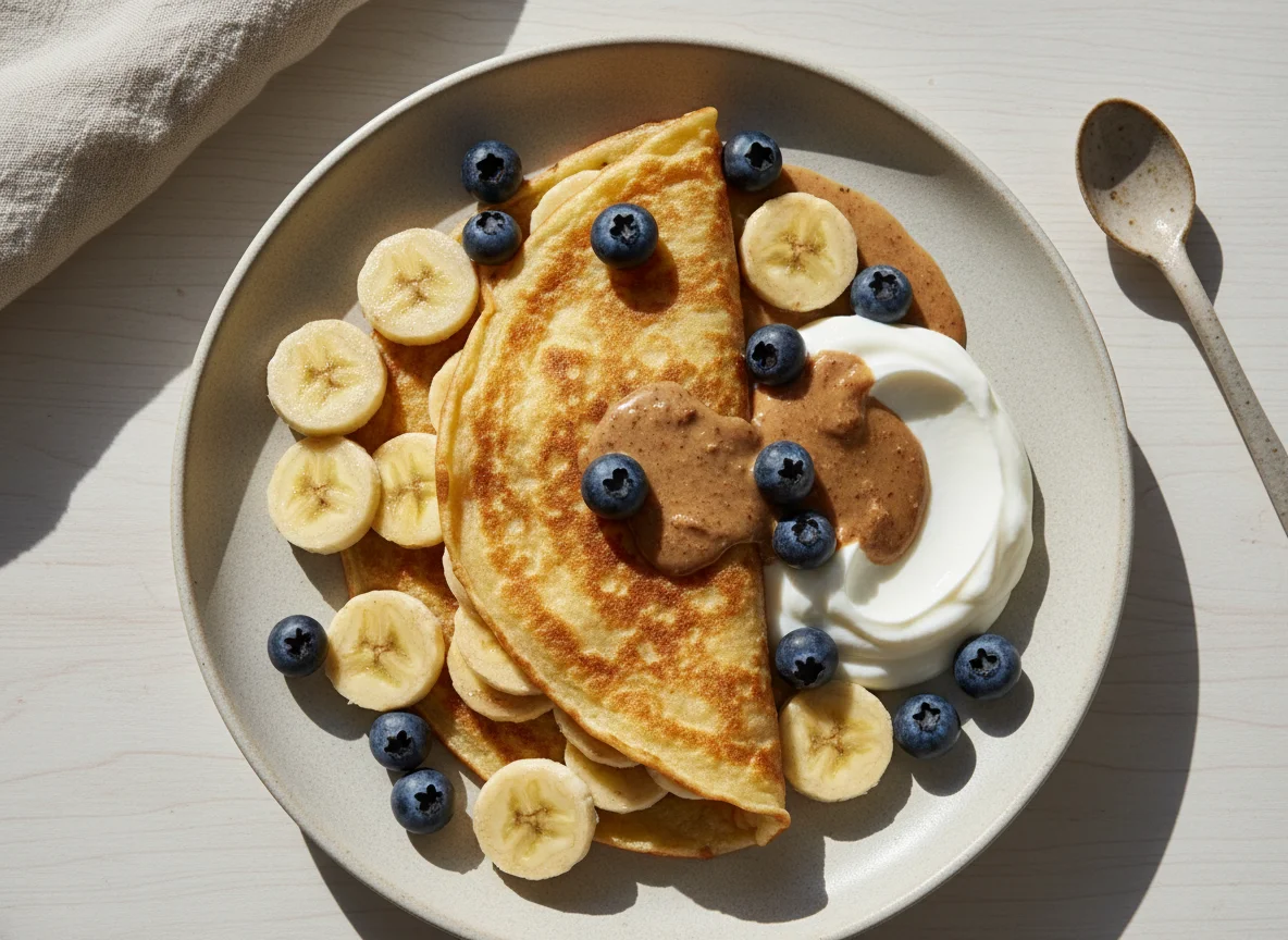 Crepe com banana, iogurte e manteiga de amêndoa photo