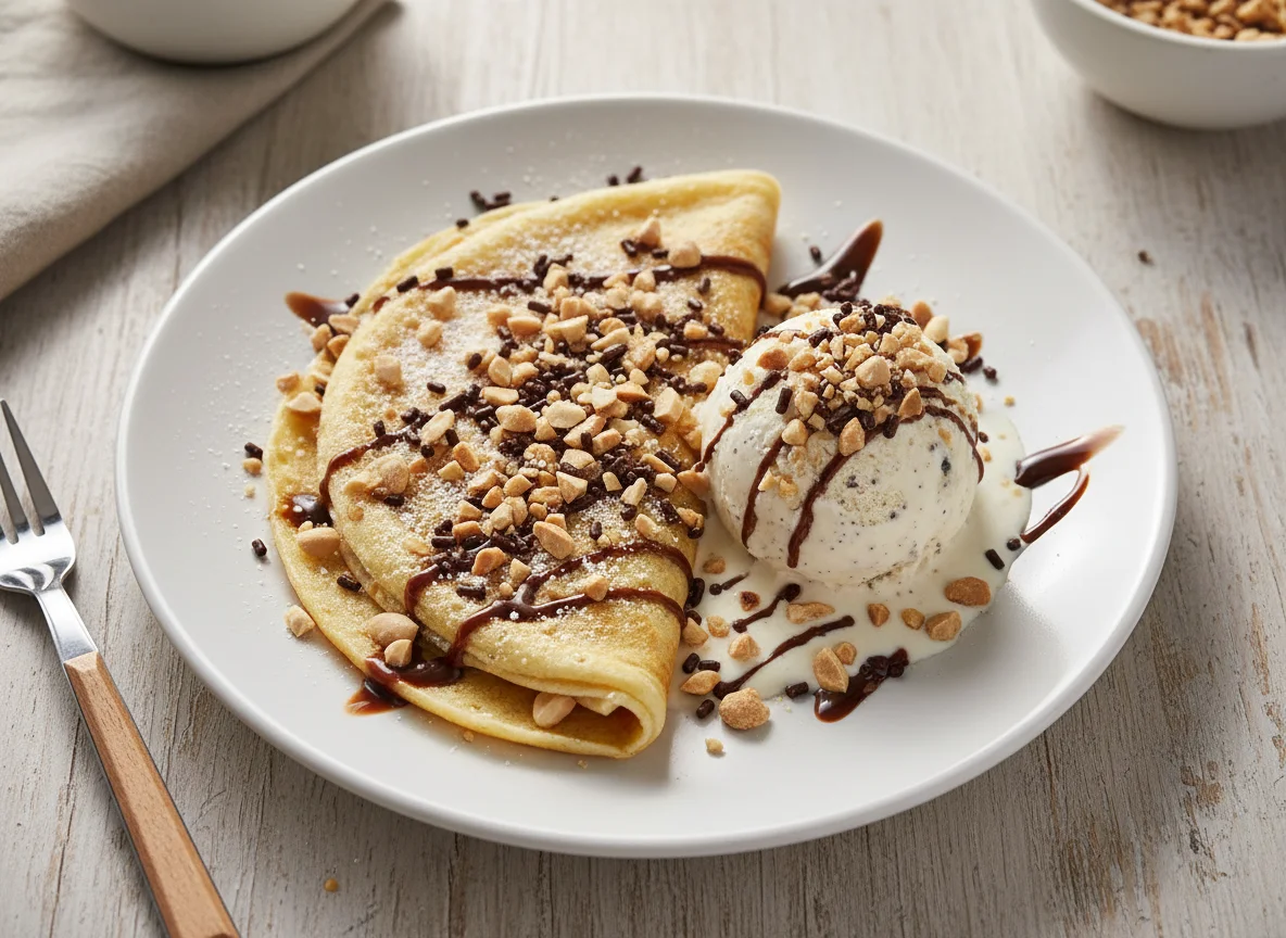 Crepe com sorvete e amendoim photo