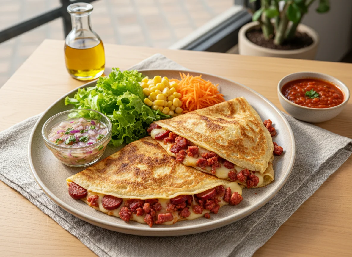 Crepe de calabresa e queijo com salada photo