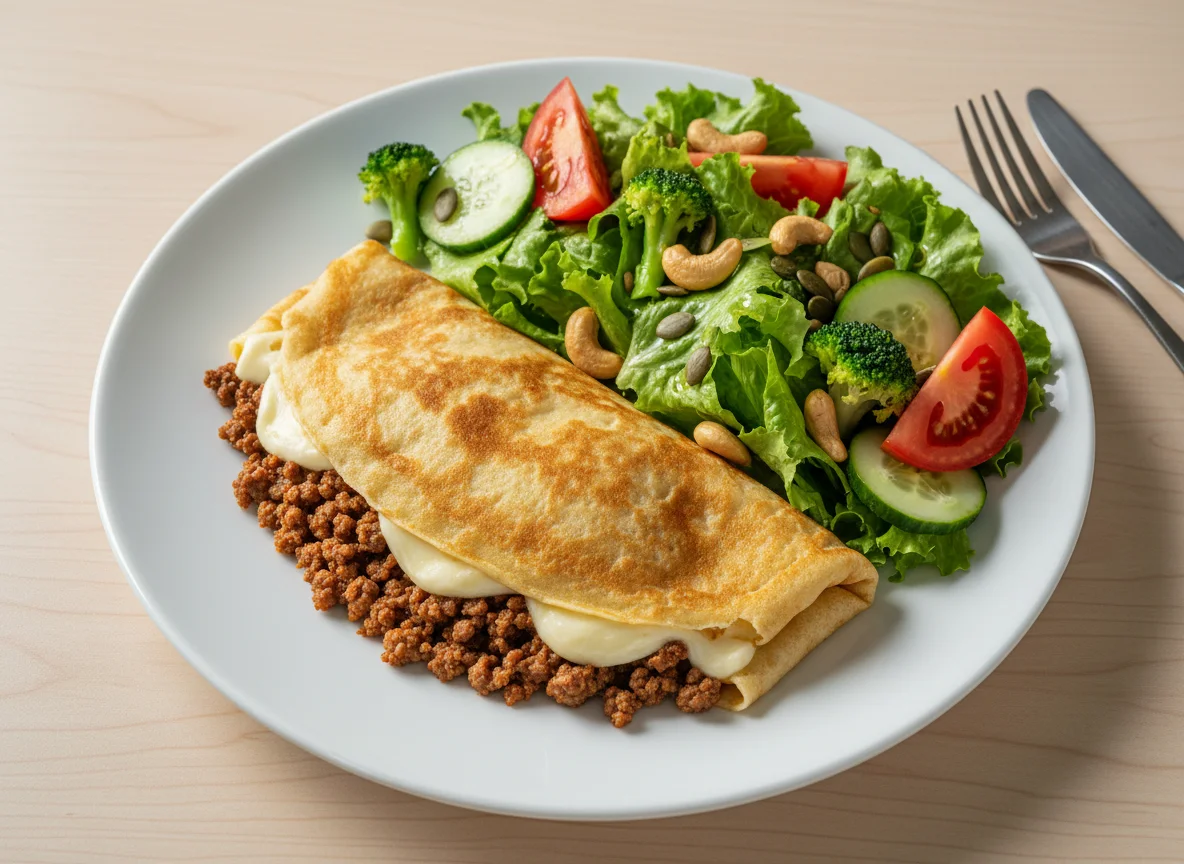 Crepe de carne moída com salada photo