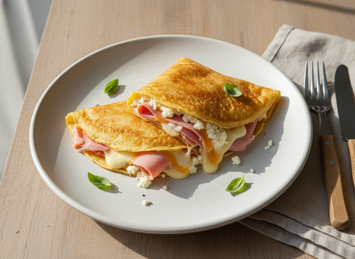 Crepe ou Panqueca com Presunto e Queijo photo
