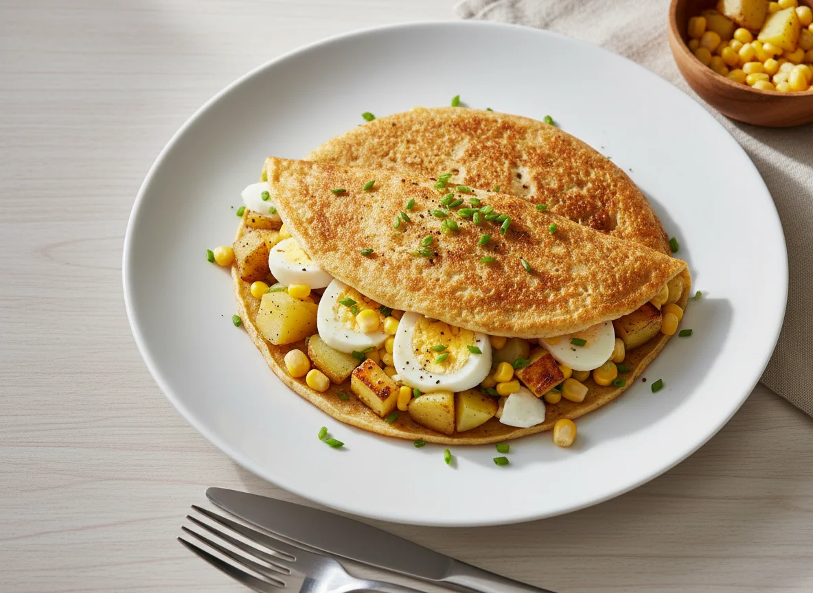 Crepe recheado com batatas cozidas photo