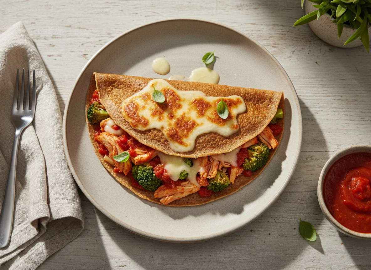 Crepe salgado com frango e brócolis photo