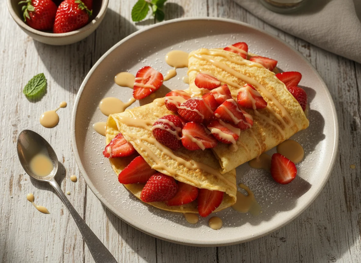 Crepes com Morangos e Leite Condensado photo