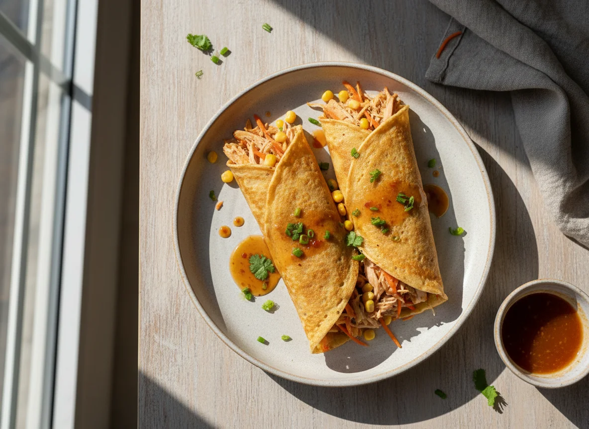 Crepes de frango desfiado com vegetais photo