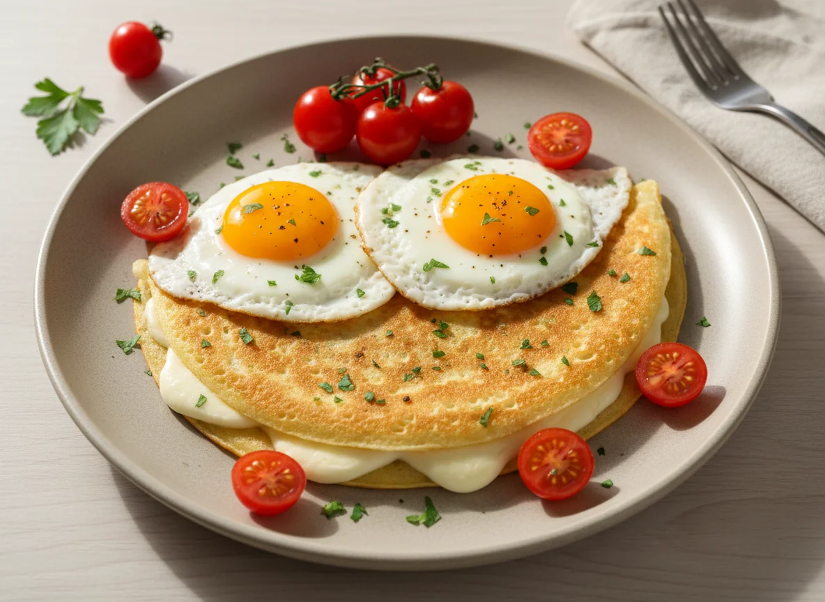 Crepioca com 2 ovos e tomate cereja photo