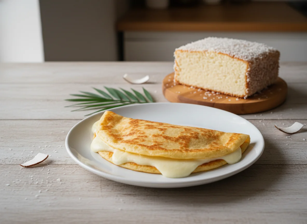 Crepioca com mussarela e bolo de coco photo