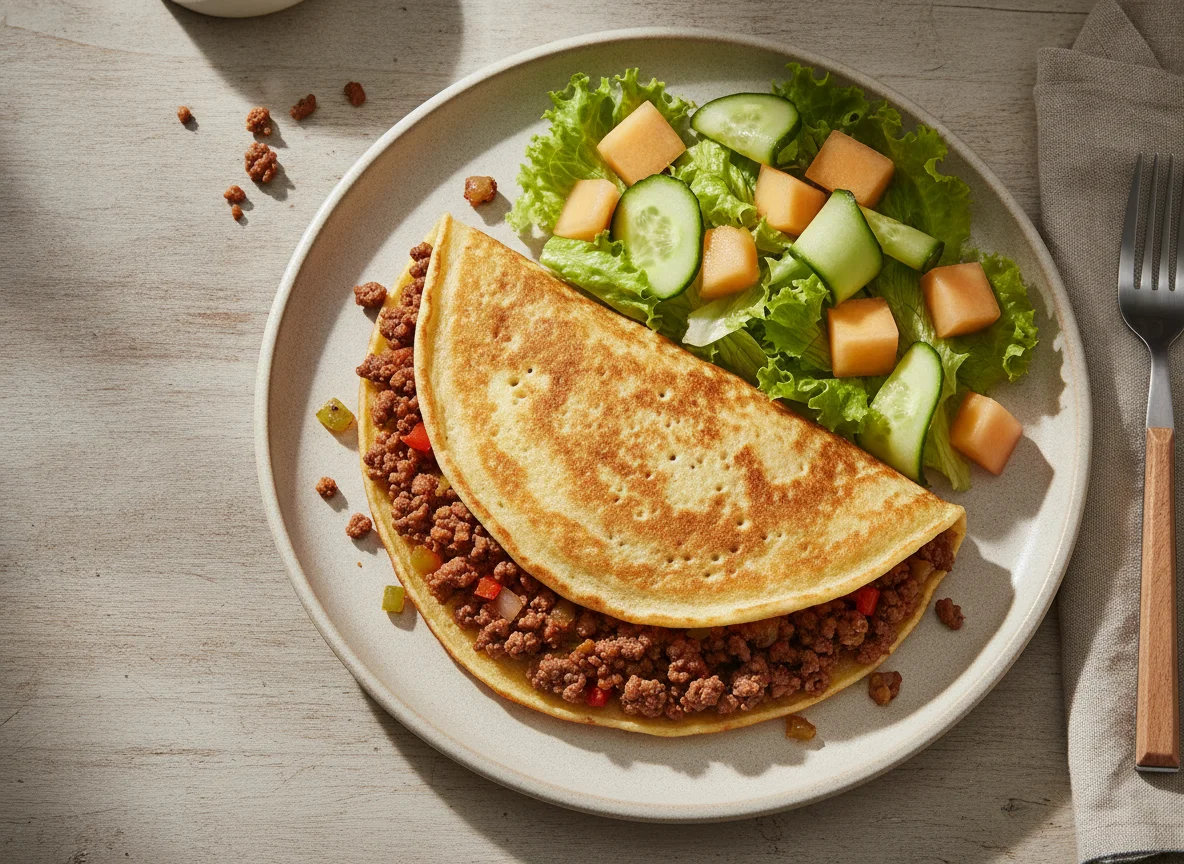 Crepioca de carne moída com salada e melão photo