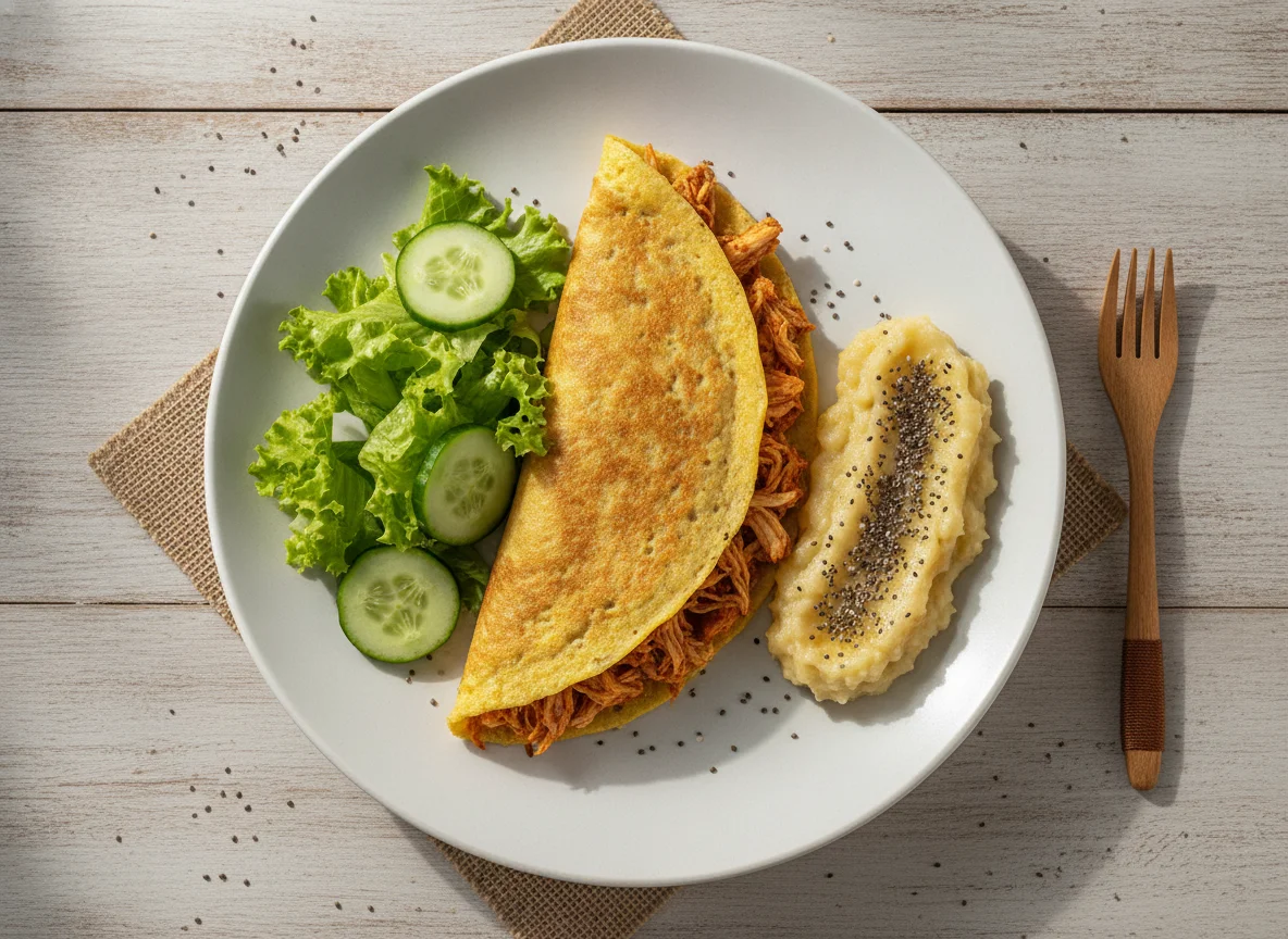 Crepioca de frango com salada e banana amassada photo
