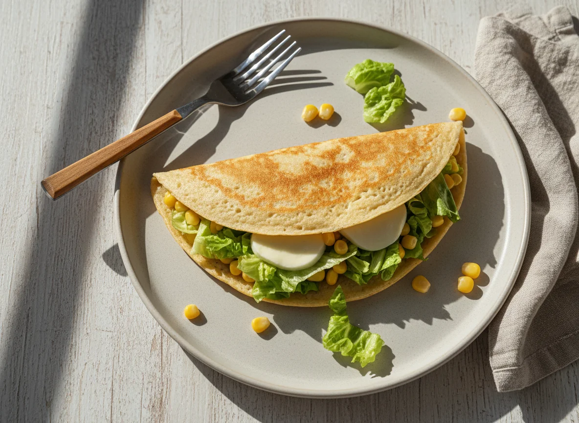 Crepioca recheada com queijo, alface e milho photo