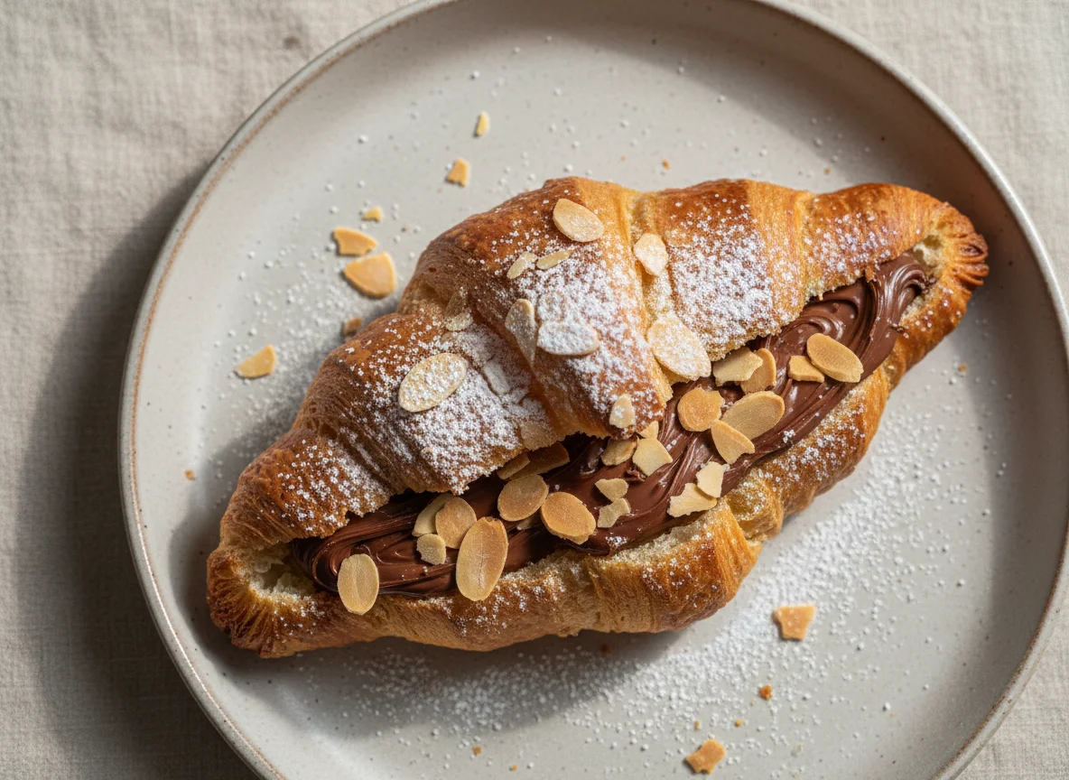 Croissant com chocolate e amêndoas photo