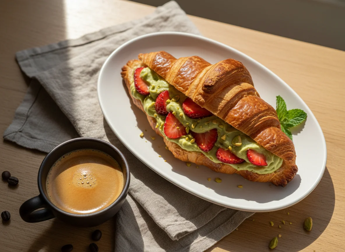 Croissant com Morangos e Creme de Pistache photo