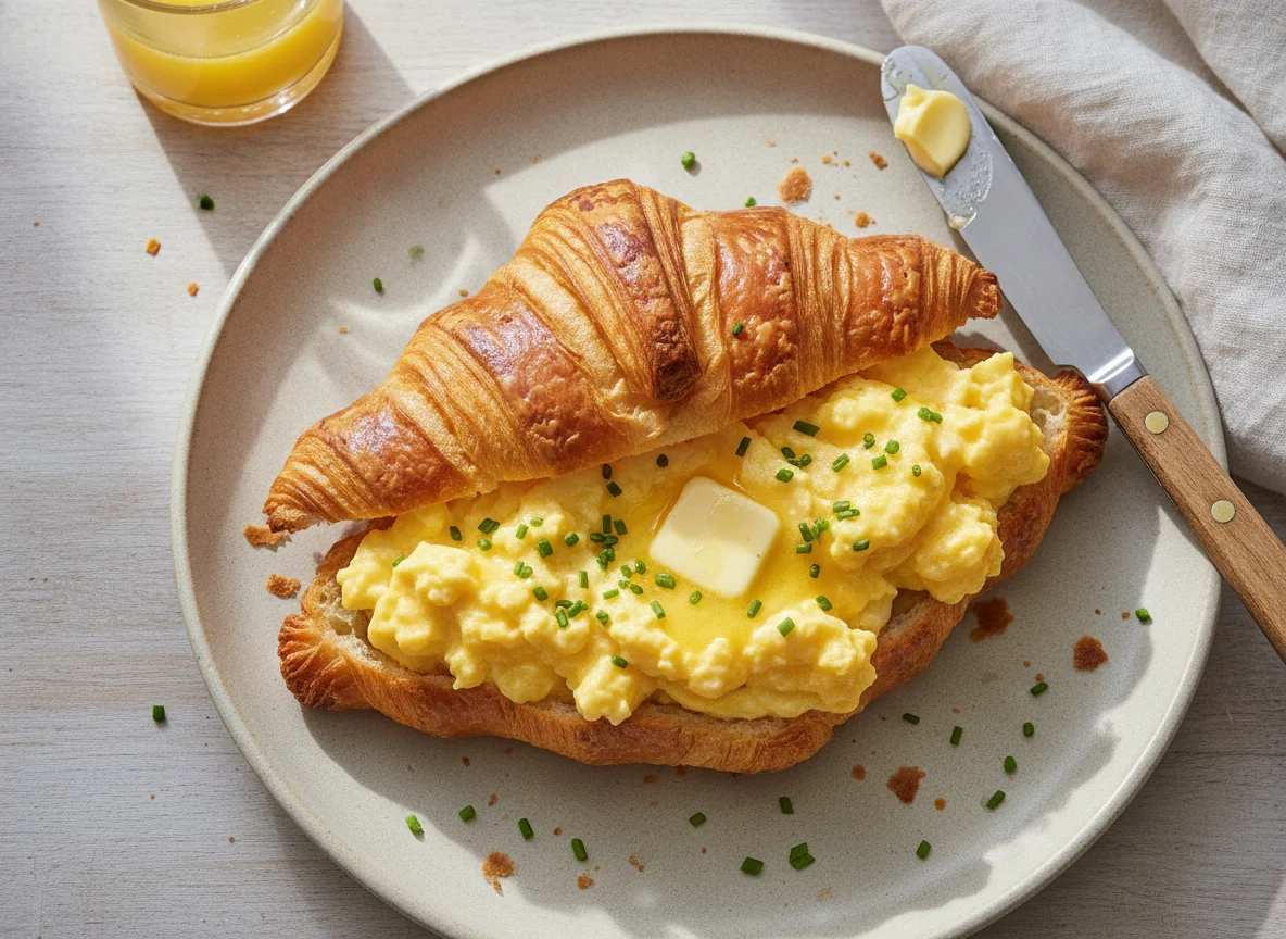 Croissant com ovos mexidos photo