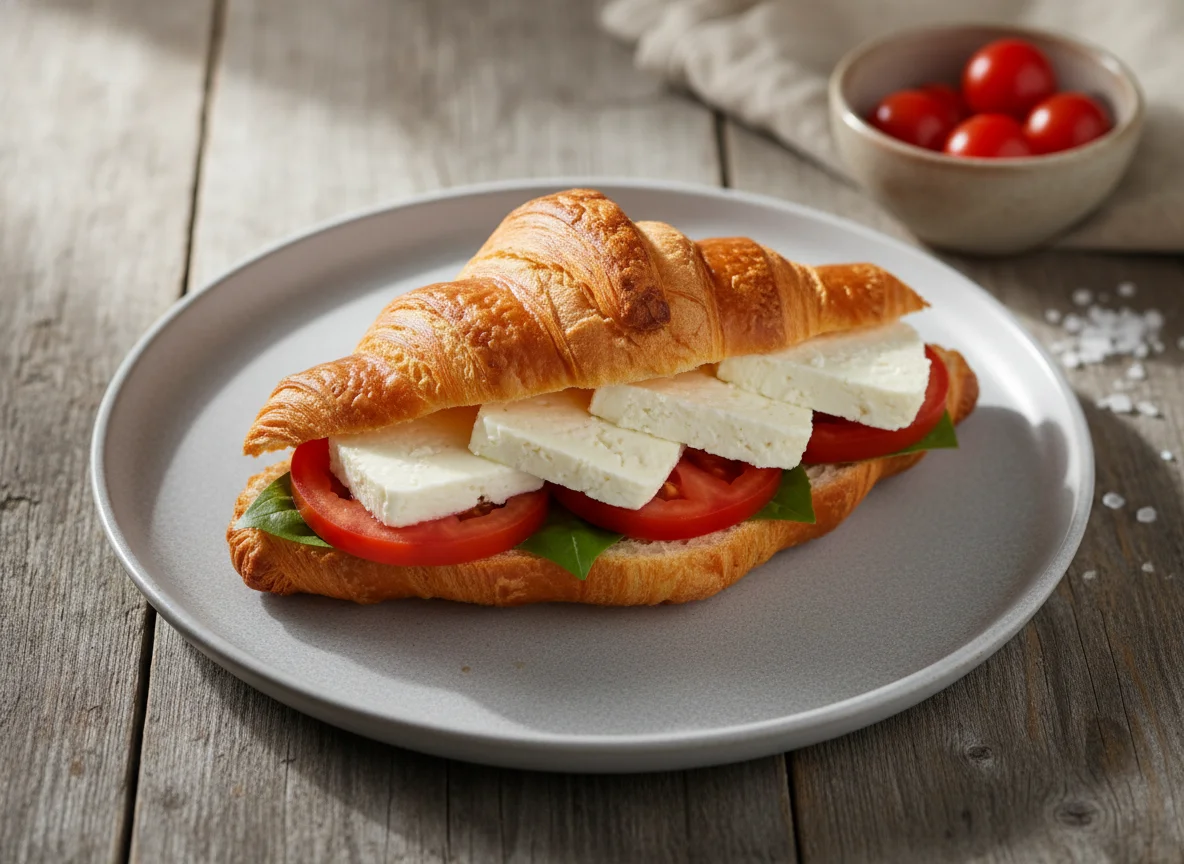 Croissant com queijo e tomate photo