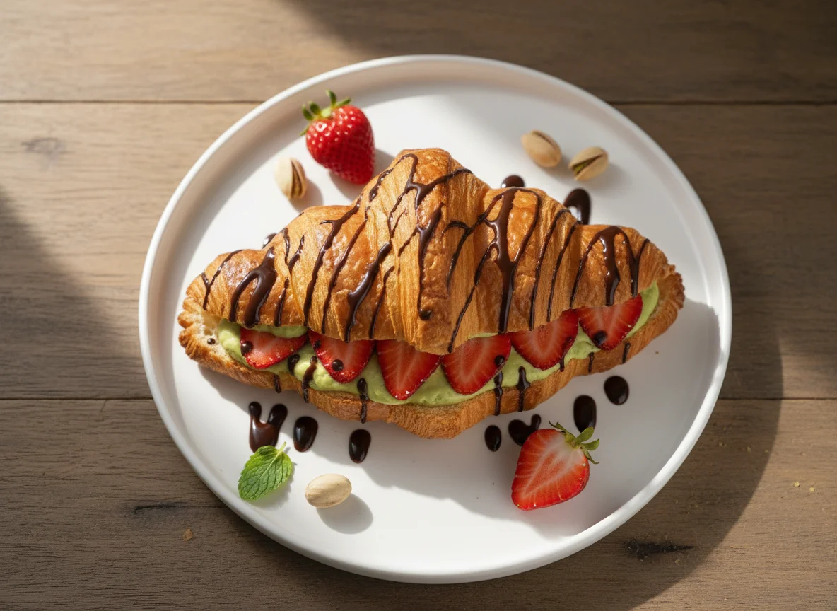 Croissant Dubai com Morangos e Creme de Pistache photo