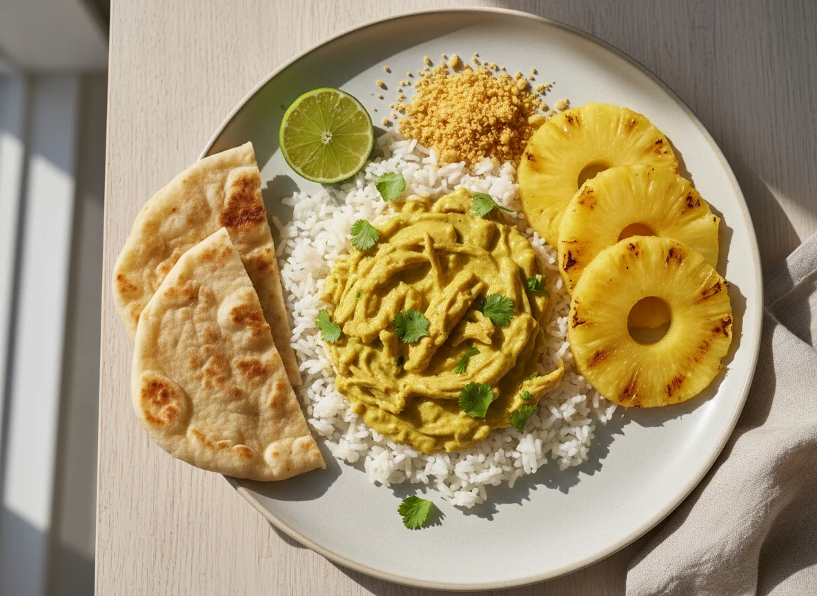 Curry de Frango com Arroz e Abacaxi Grelhado photo