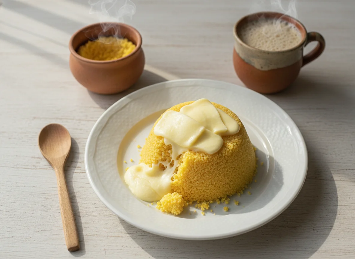 Cuscuz com café com leite e mussarela photo