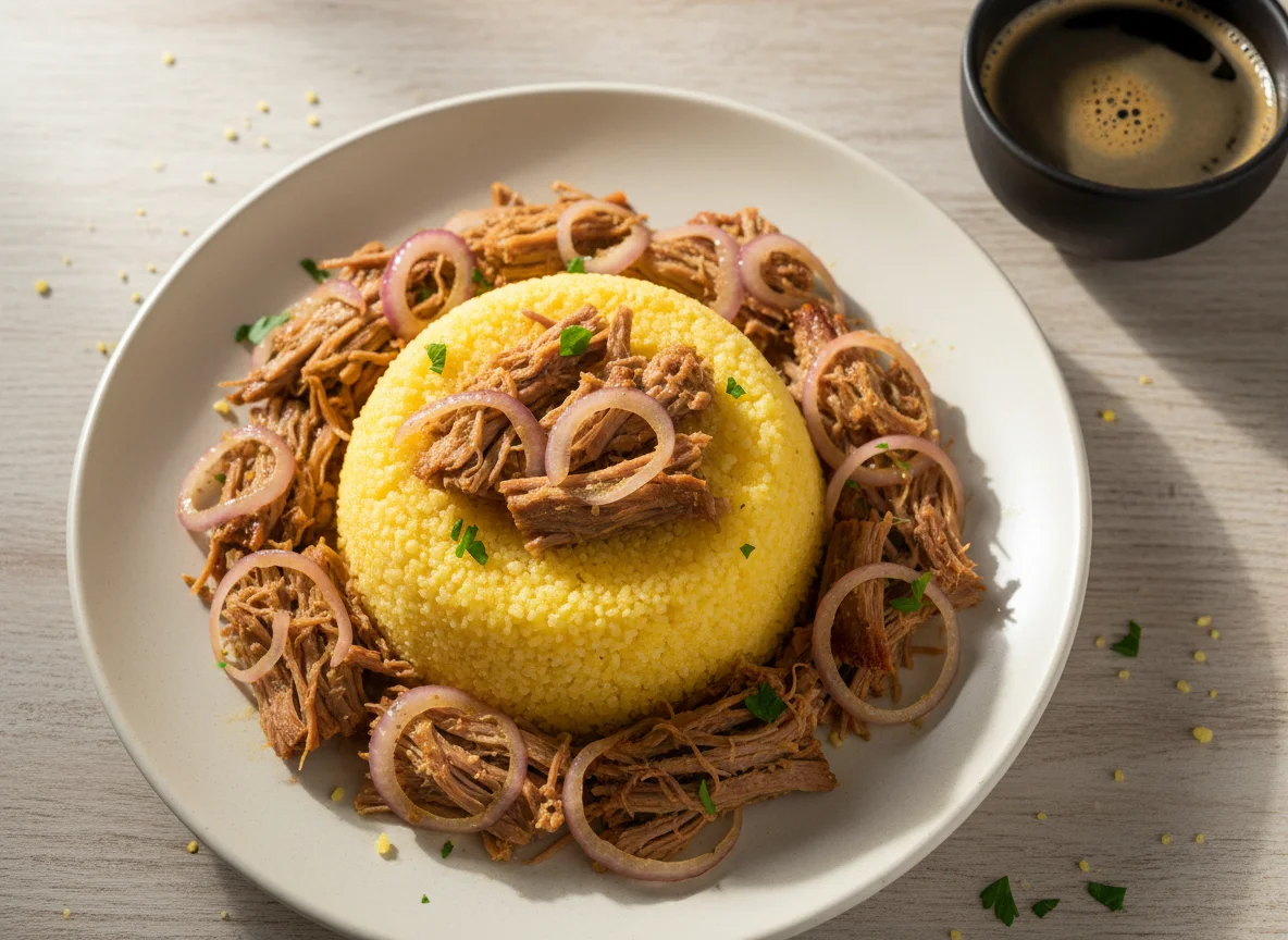 Cuscuz com carne de sol e cebola photo