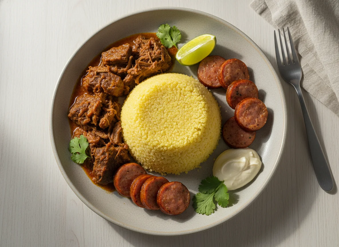 Cuscuz com carne e linguiça photo