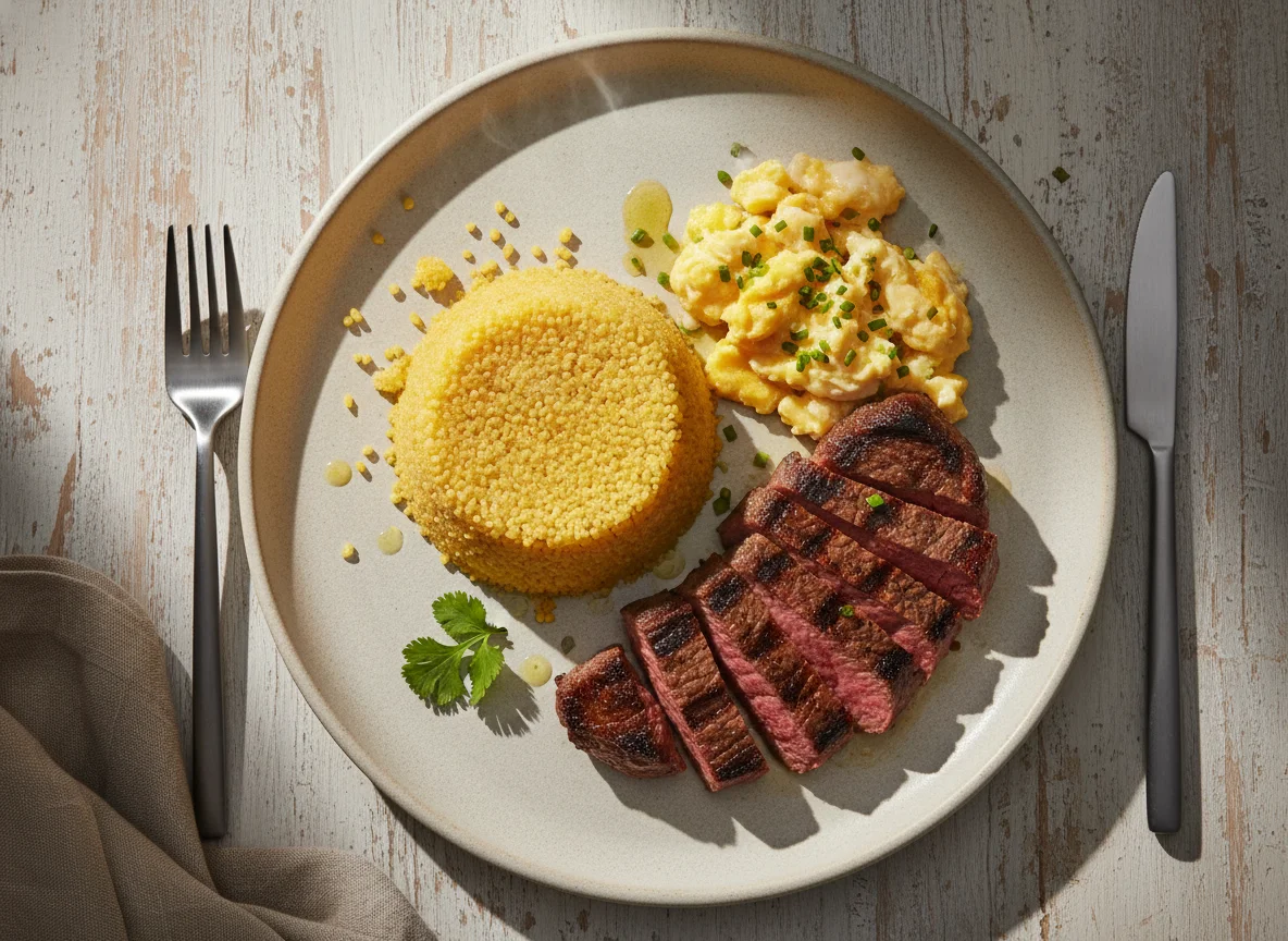 Cuscuz com carne e ovos mexidos photo