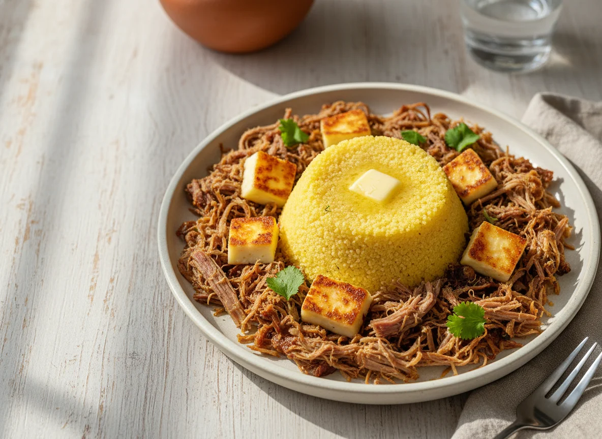 Cuscuz com carne seca e queijo photo