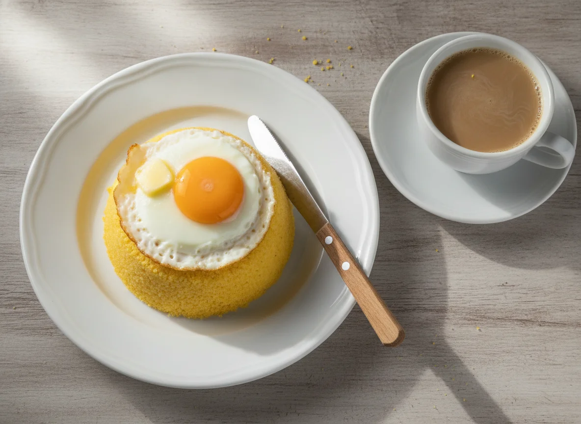 Cuscuz com ovo e café com leite photo