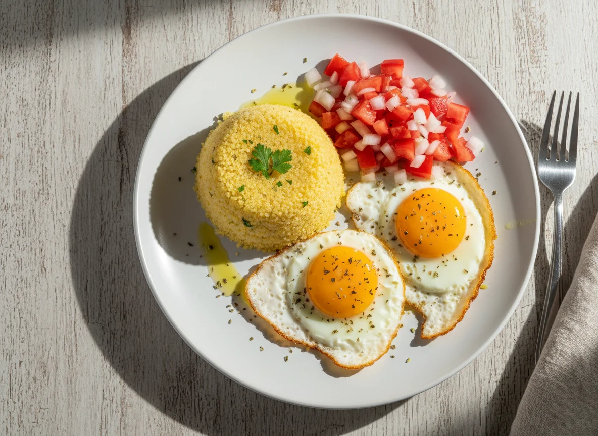 Cuscuz com ovos e salada photo