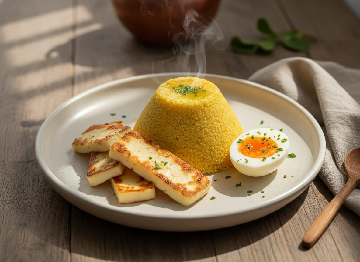 Cuscuz com queijo e ovo cozido photo