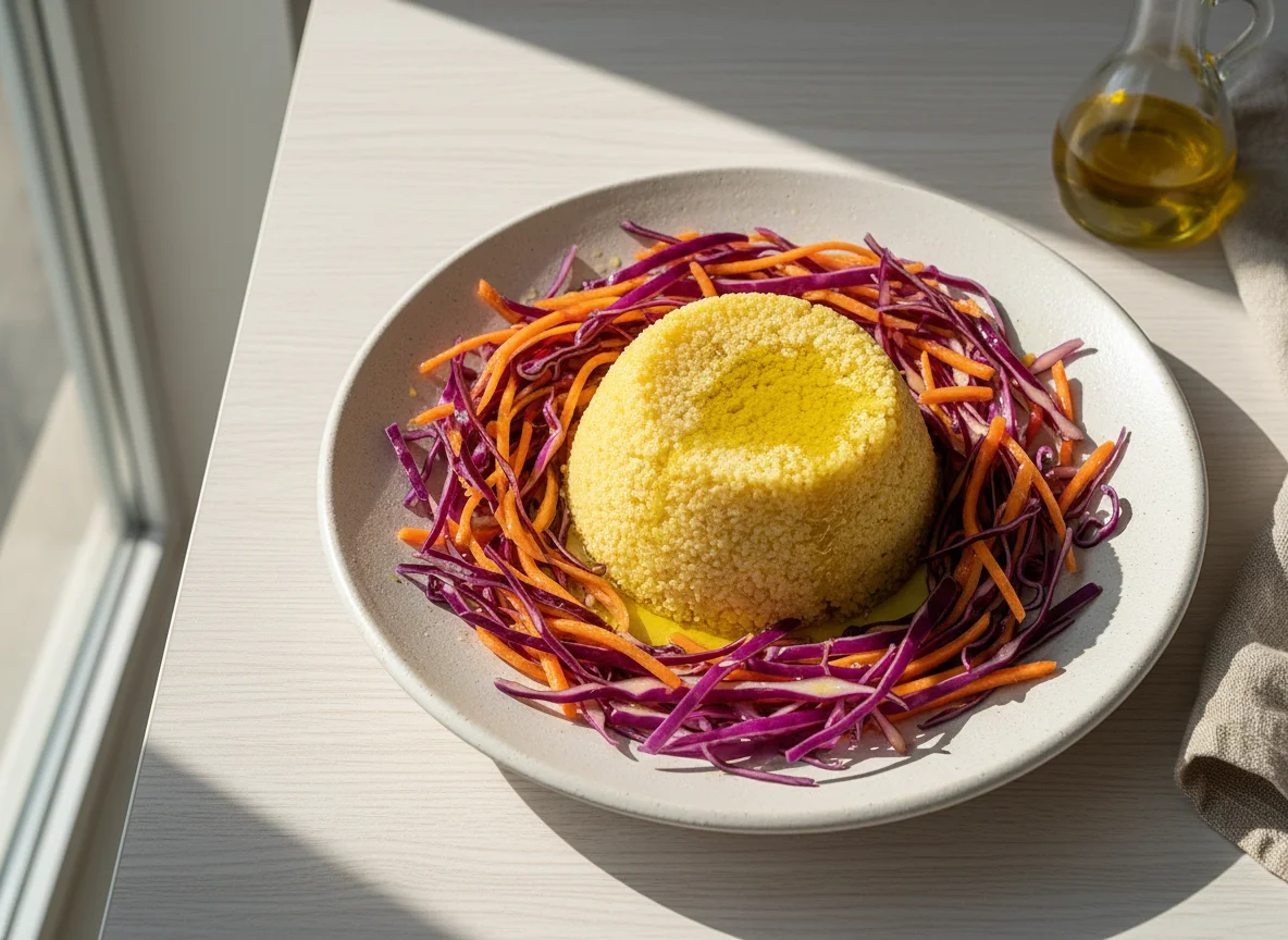 Cuscuz com salada de cenoura e repolho photo