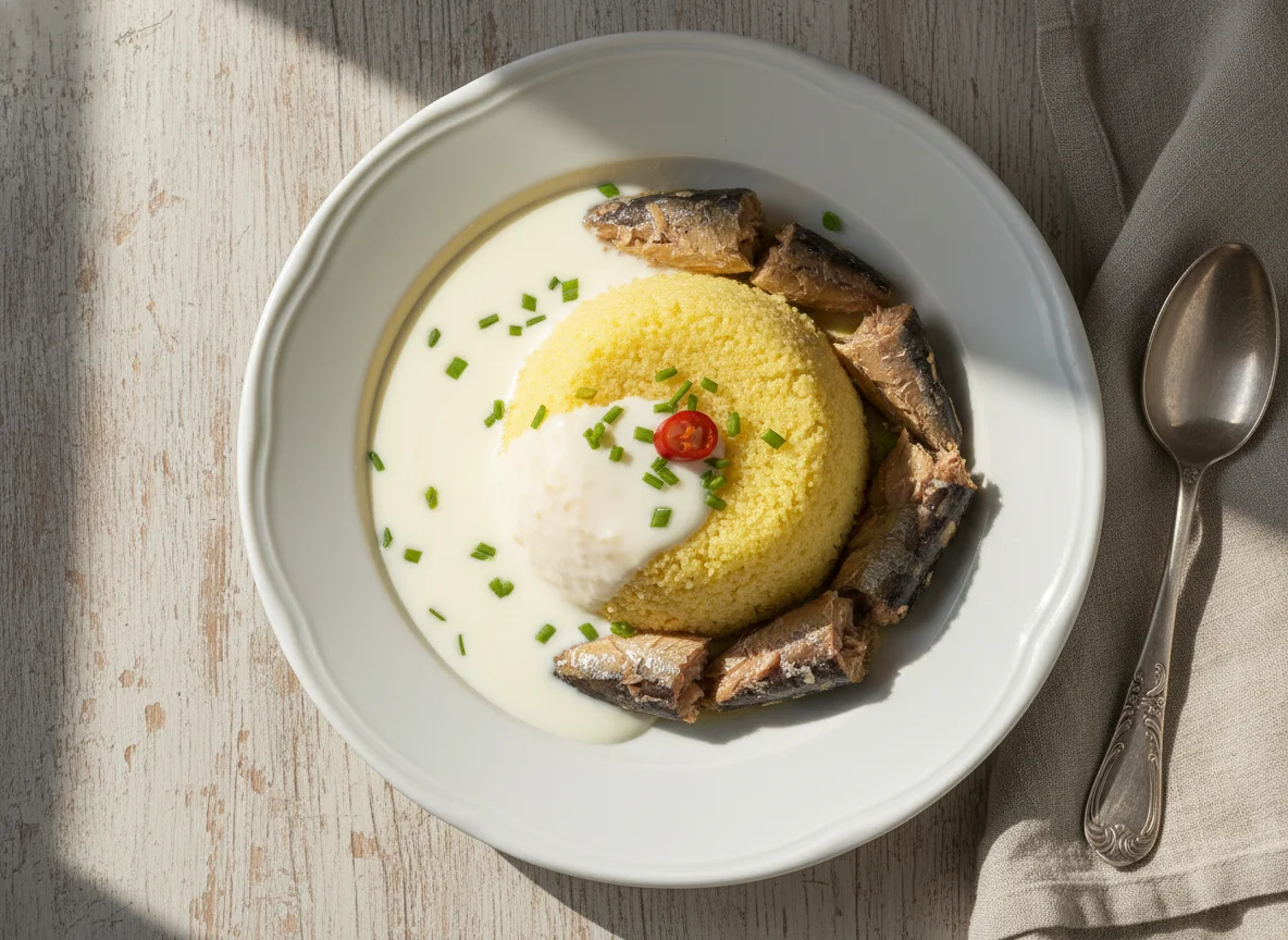 Cuscuz com sardinha e leite photo