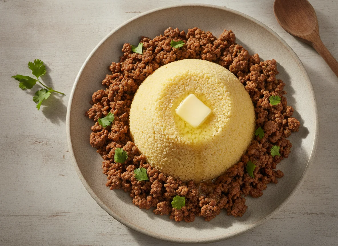 Cuscuz de milho com carne moída photo