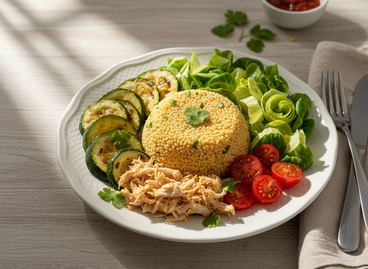 Cuscuz marroquino com frango e salada photo