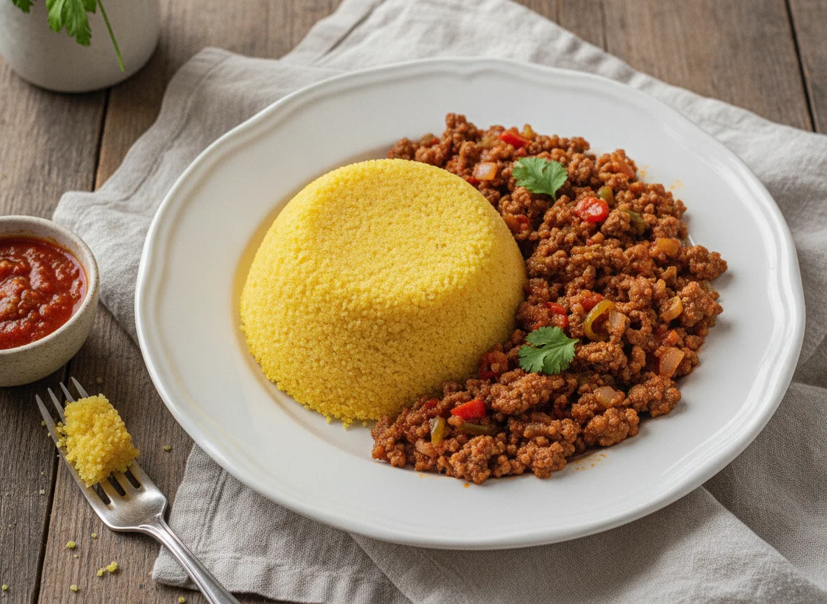 Cuscuz nordestino com carne moída photo