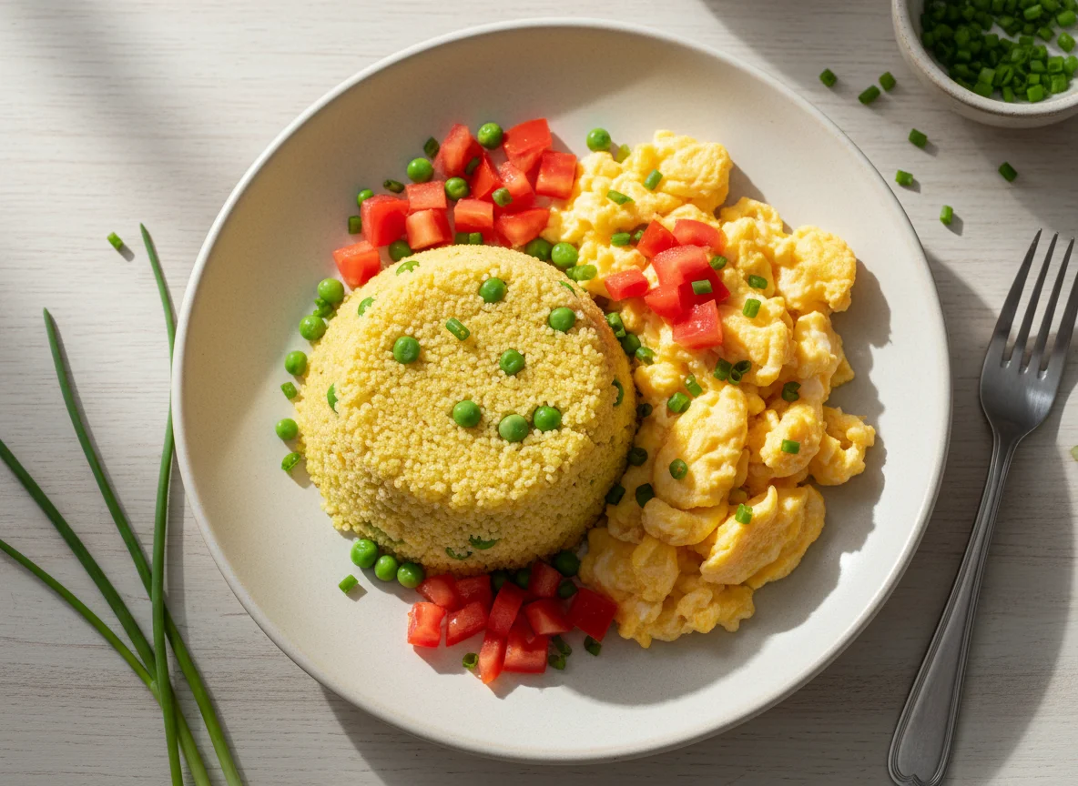 Cuscuz Nordestino com Legumes e Ovo photo