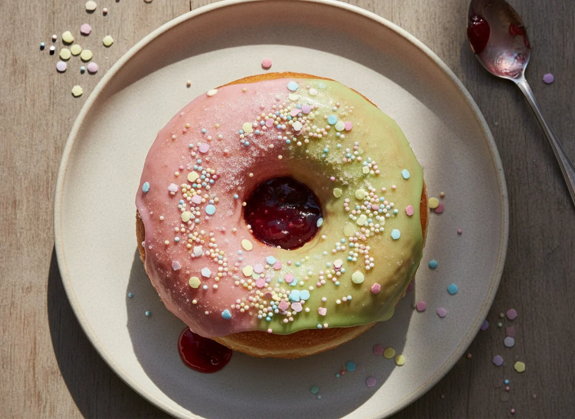 Donut com cobertura e recheio de geleia photo