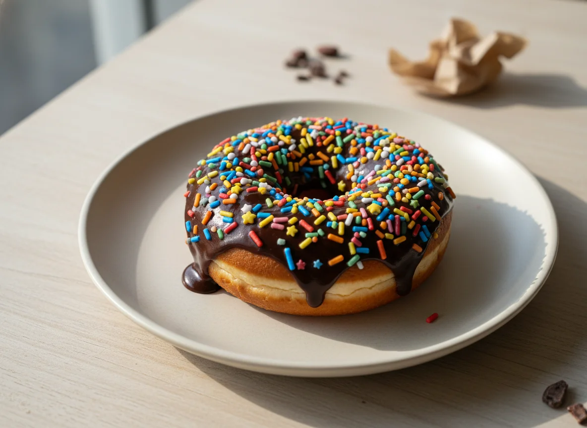 Donut de chocolate com granulado photo