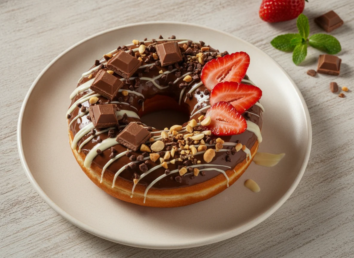 Donut Gourmet com KitKat e Morango photo