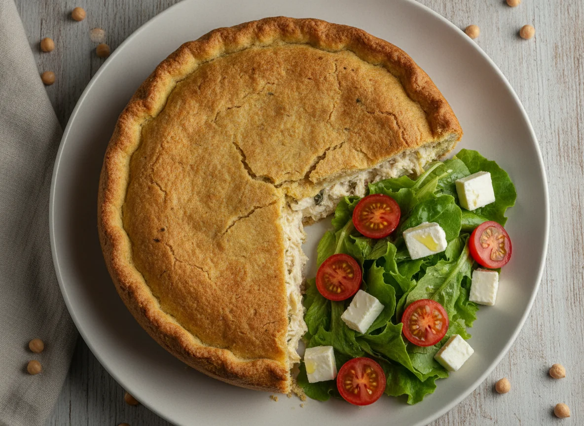Empadão fit de grão de bico com frango e salada photo