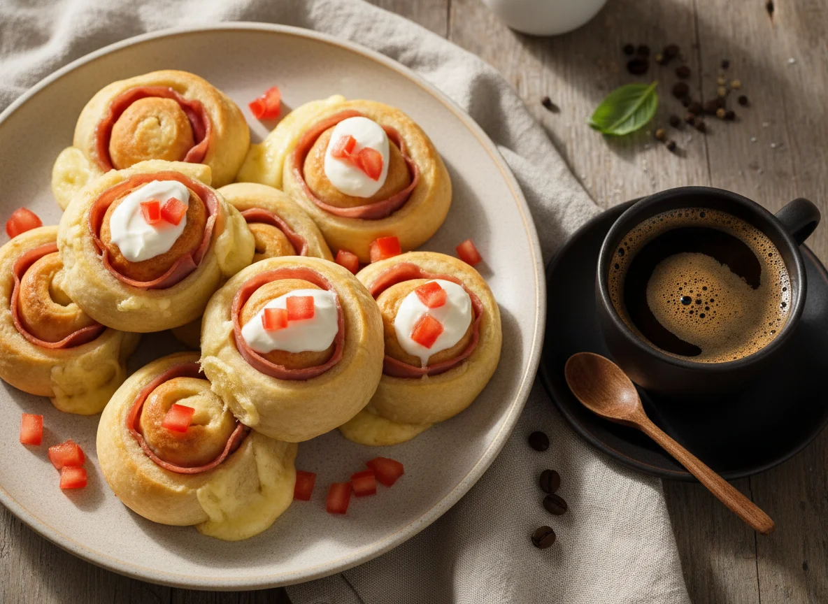 Enroladinho de Presunto e Queijo com Café photo
