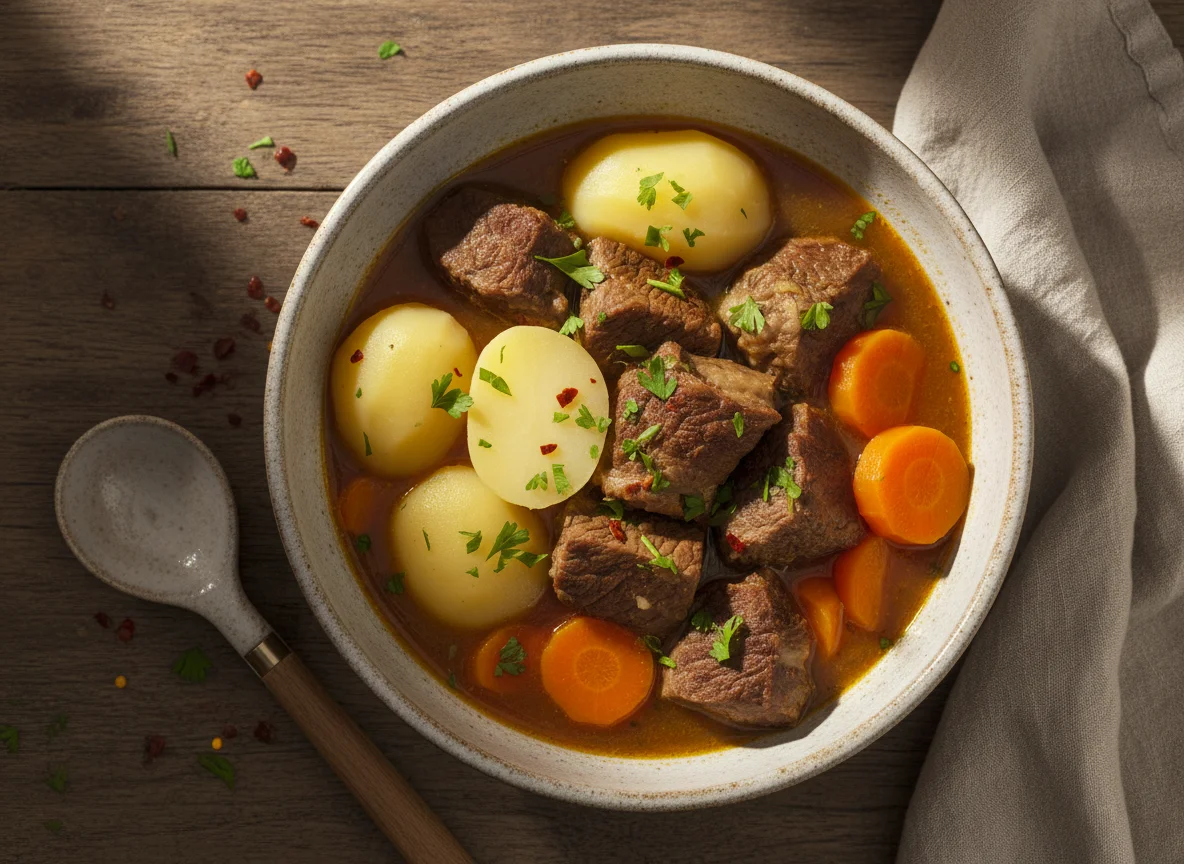 Ensopado de carne com batatas e cenouras photo