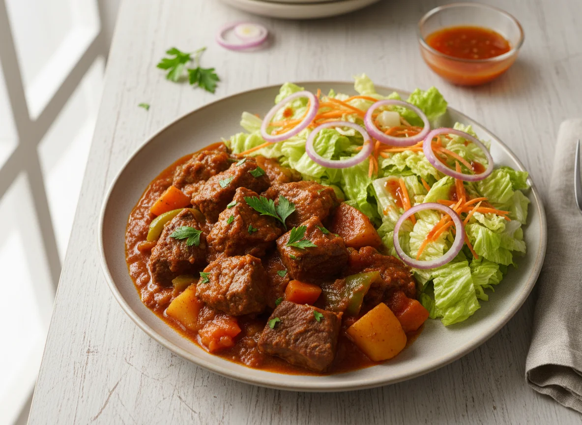 Ensopado de carne com salada photo