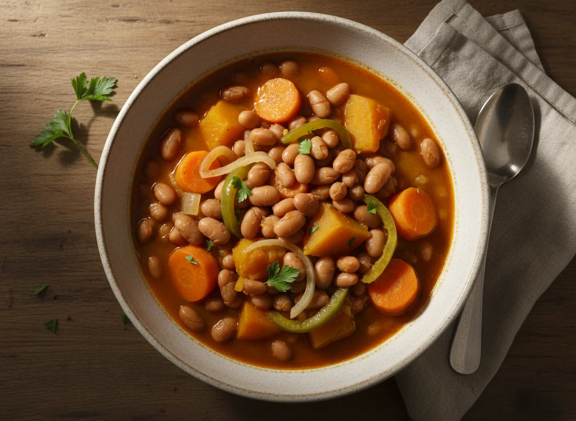 Ensopado de feijão com abóbora e legumes photo