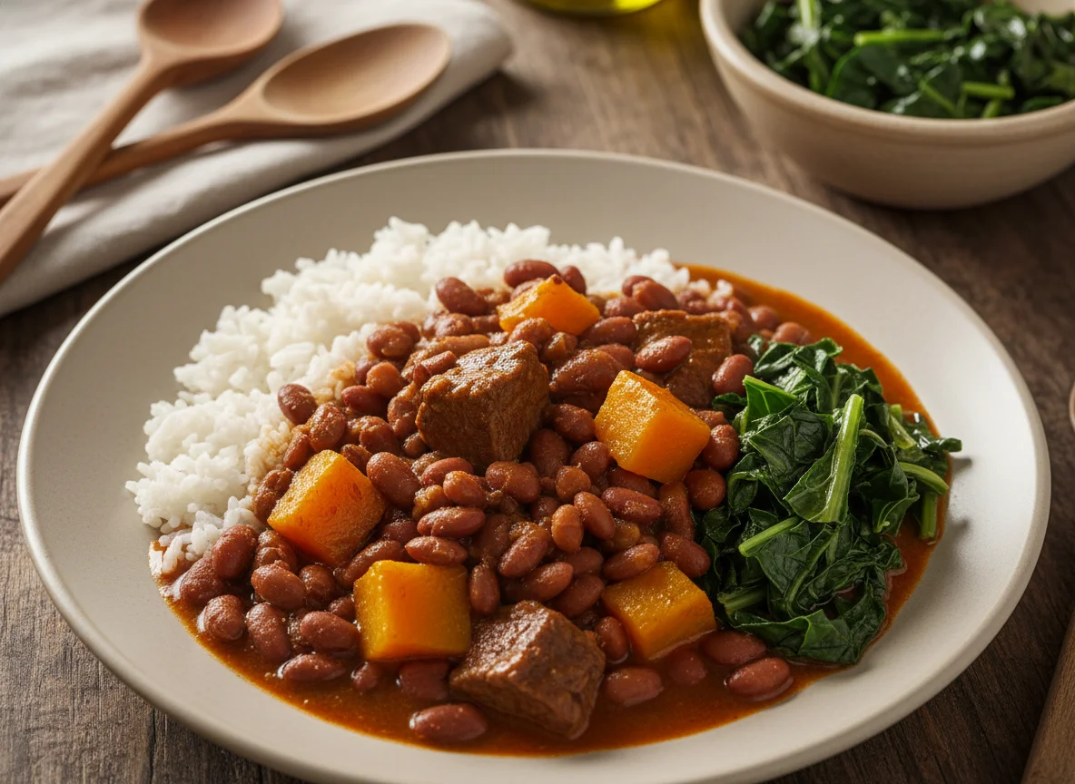 Ensopado de Feijão com Arroz, Carne e Abóbora com Couve photo