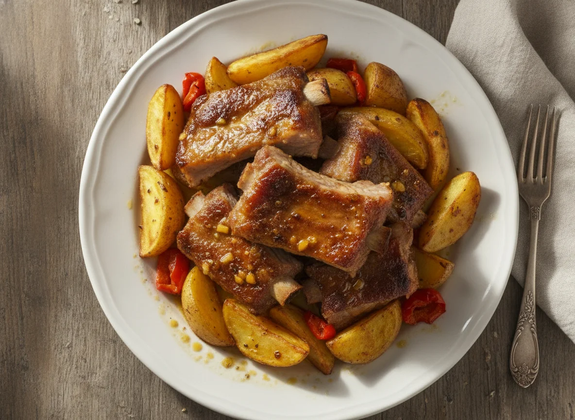 Entrecosto assado com batatas photo