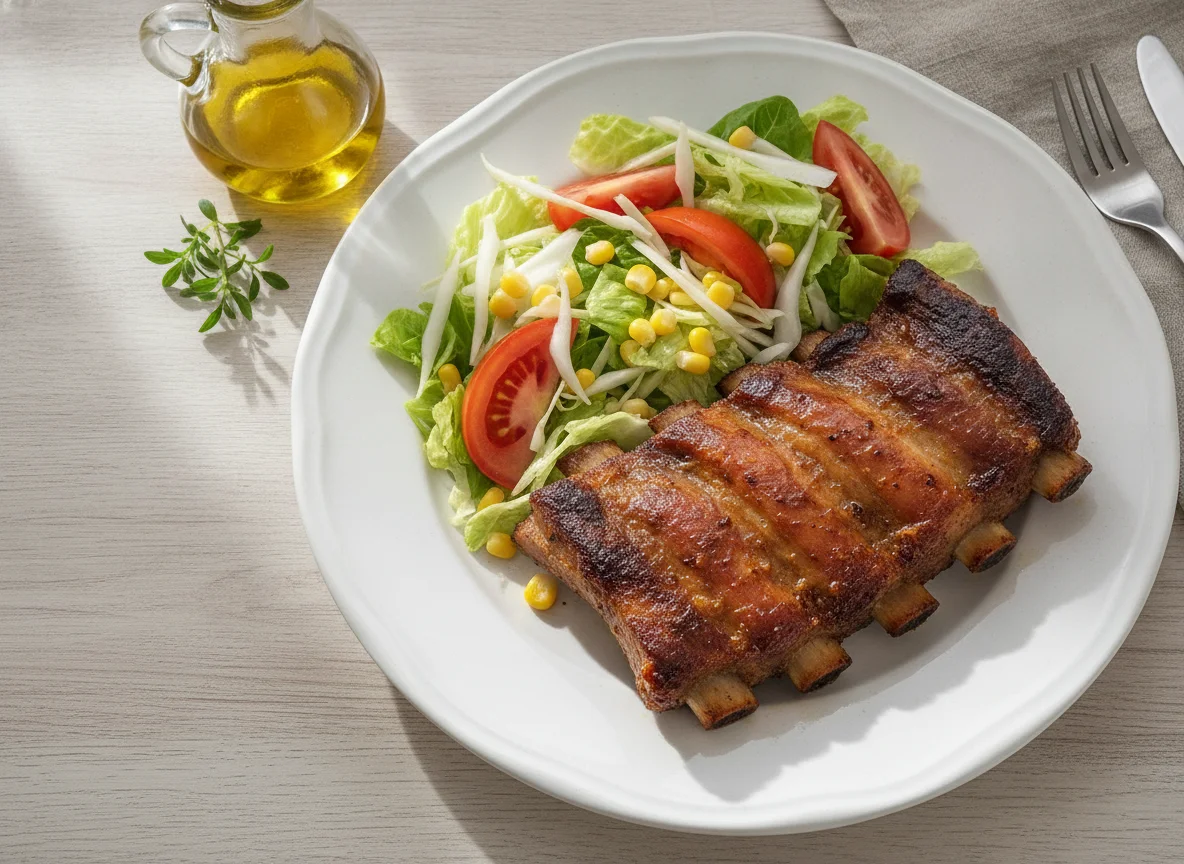 Entrecosto assado com salada mista photo